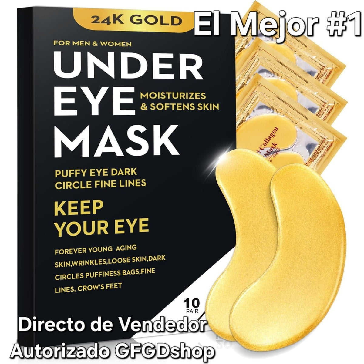 24K Gold Eye Patches with Collagen - Reduces Wrinkles, Hydrates & Firms Under-Eye