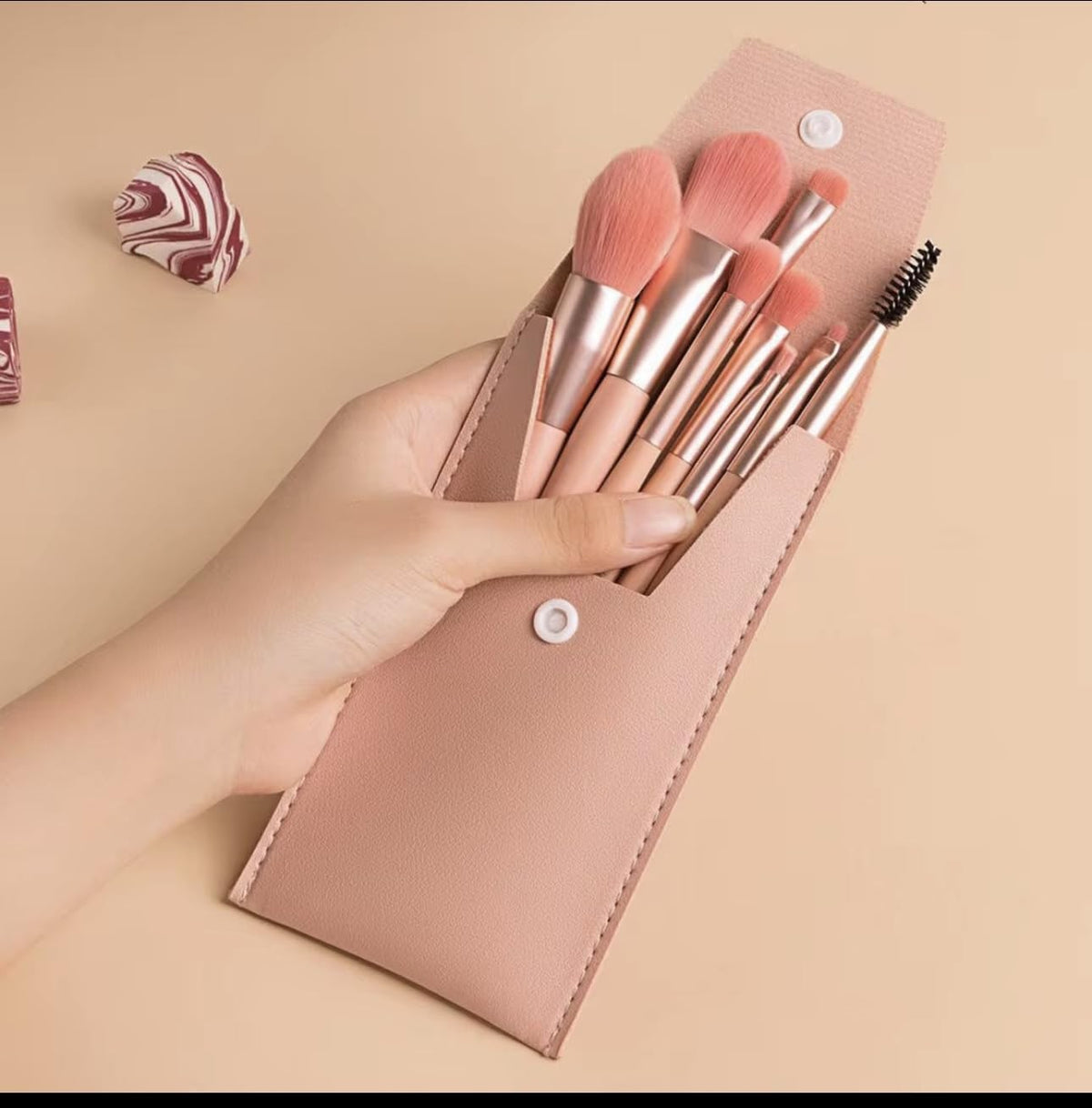 8-Piece Professional Makeup Brush Set with Pink Case & Rose Gold Handles