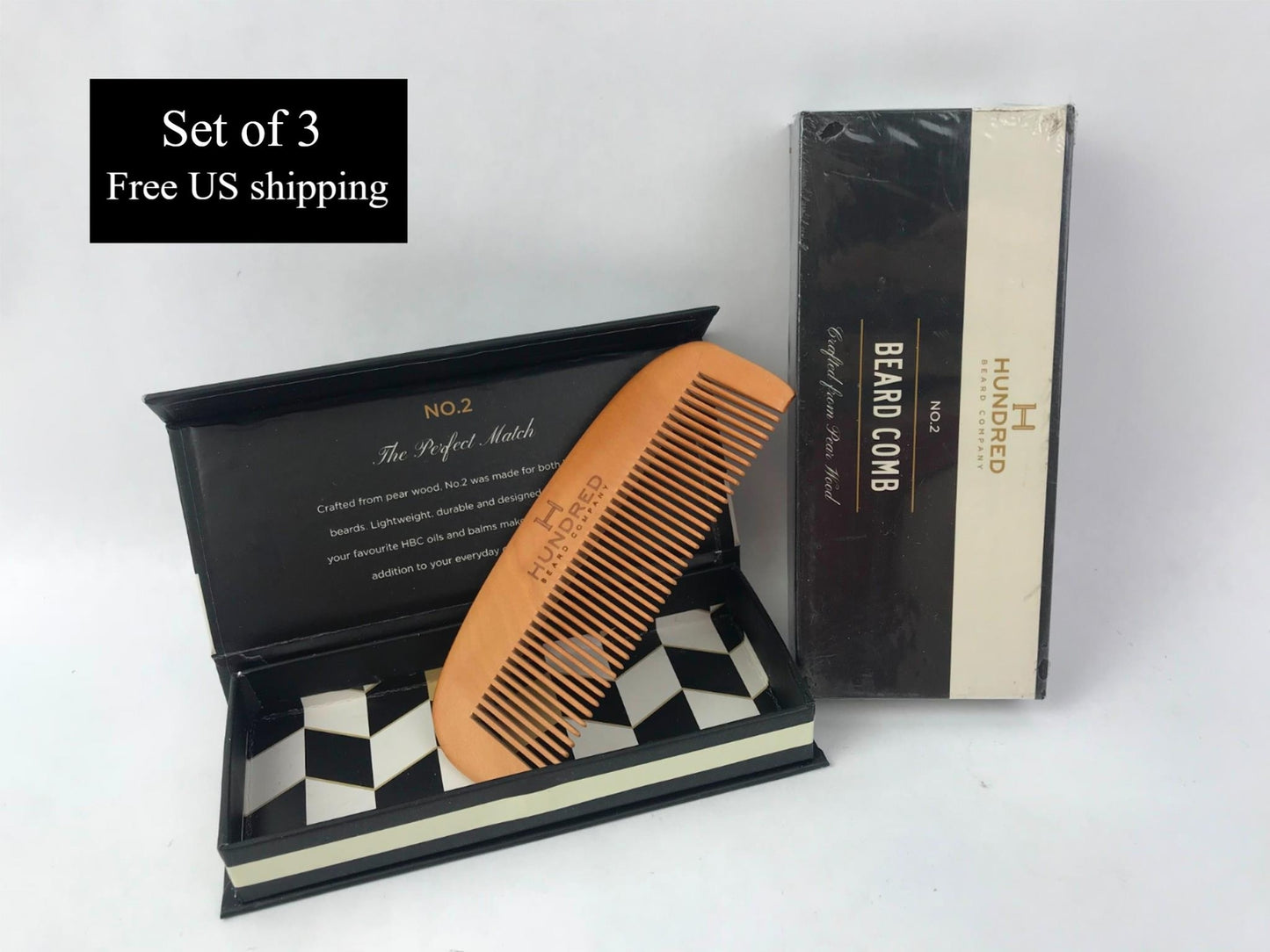 Beard Comb Set in Premium Gift Box - No.2 by Hundred Beard Company, 3 Pack