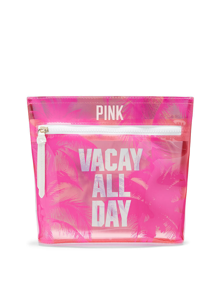 Victoria's Secret PINK Vacay All Day Cosmetic Travel Bag Jelly PVC Palm