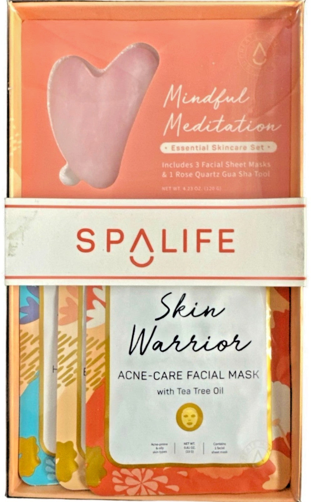 Mindful Meditation Skincare Set with Facial Masks and Rose Quartz Gua Sha Tool
