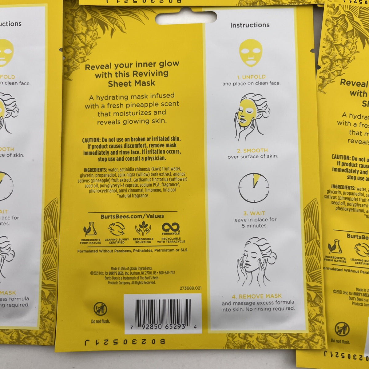 Reviving Facial Sheet Mask with Pineapple, 6 Pack