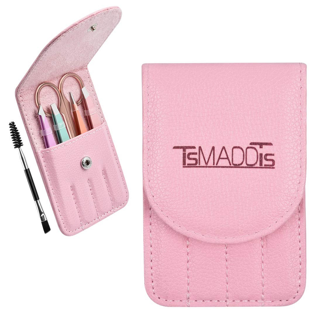 6-Piece Eyebrow Tweezers Set with Curved Scissors & Brush - Multi-Color