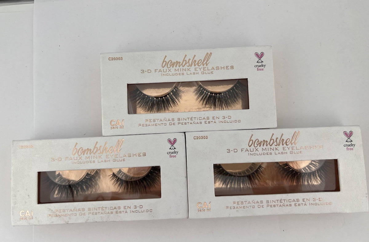 3D Faux Mink False Eyelashes with Glue - Bombshell Style 3 Pack