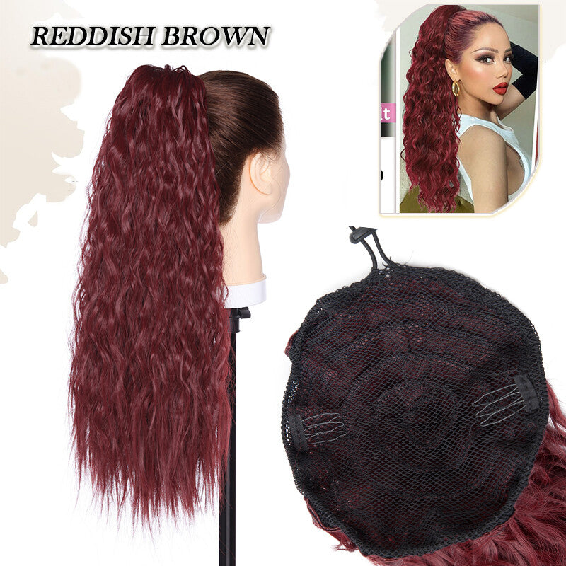 Drawstring Ponytail Hair Extension with Layered Wavy Texture - Thick & Natural-Looking