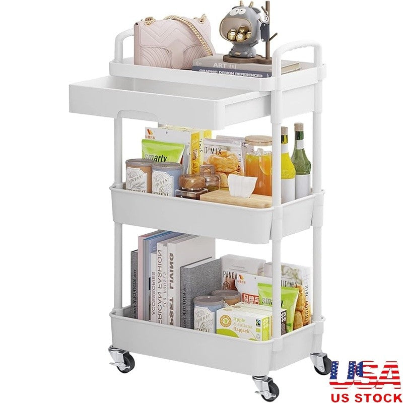 Multifunctional Rolling Storage Cart with Drawers and Casters - 3 or 4 Tiers