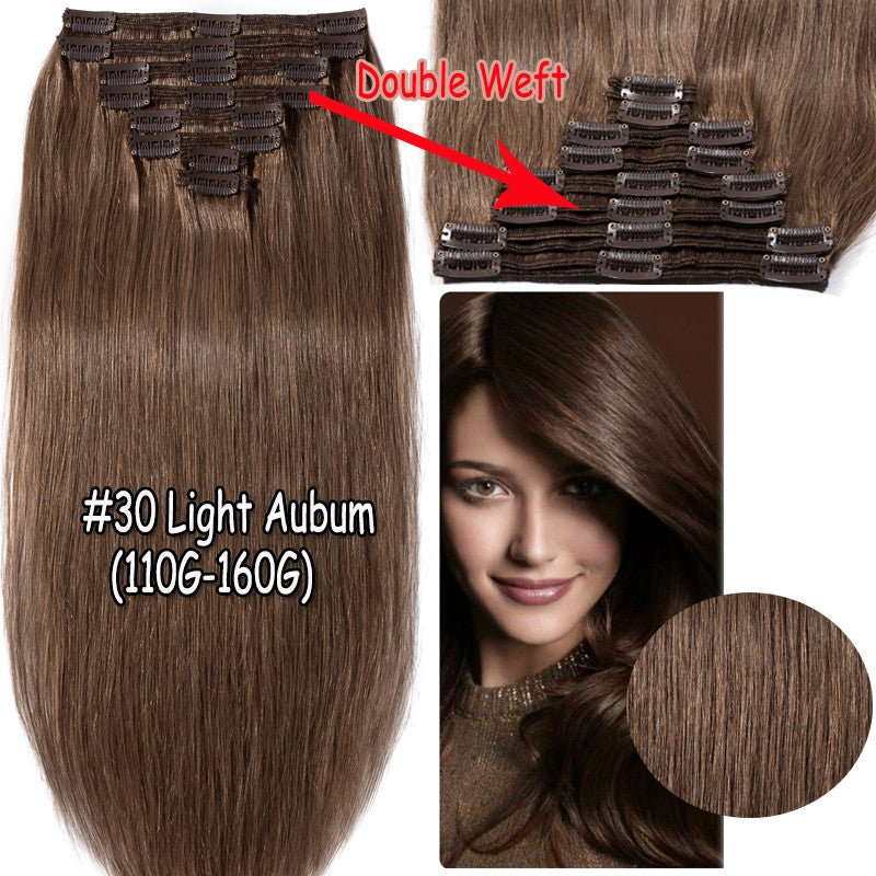 Thick Double Weft Clip-In Human Hair Extensions Full Head - Natural & Straight