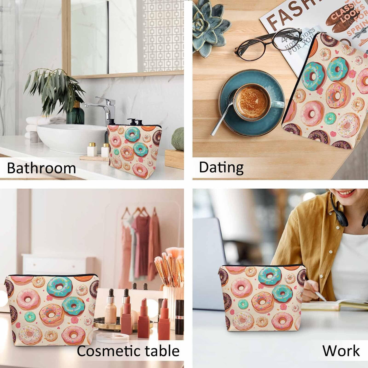 Donuts Cosmetic Bag - Colorful Makeup Pouch with Zipper for Travel