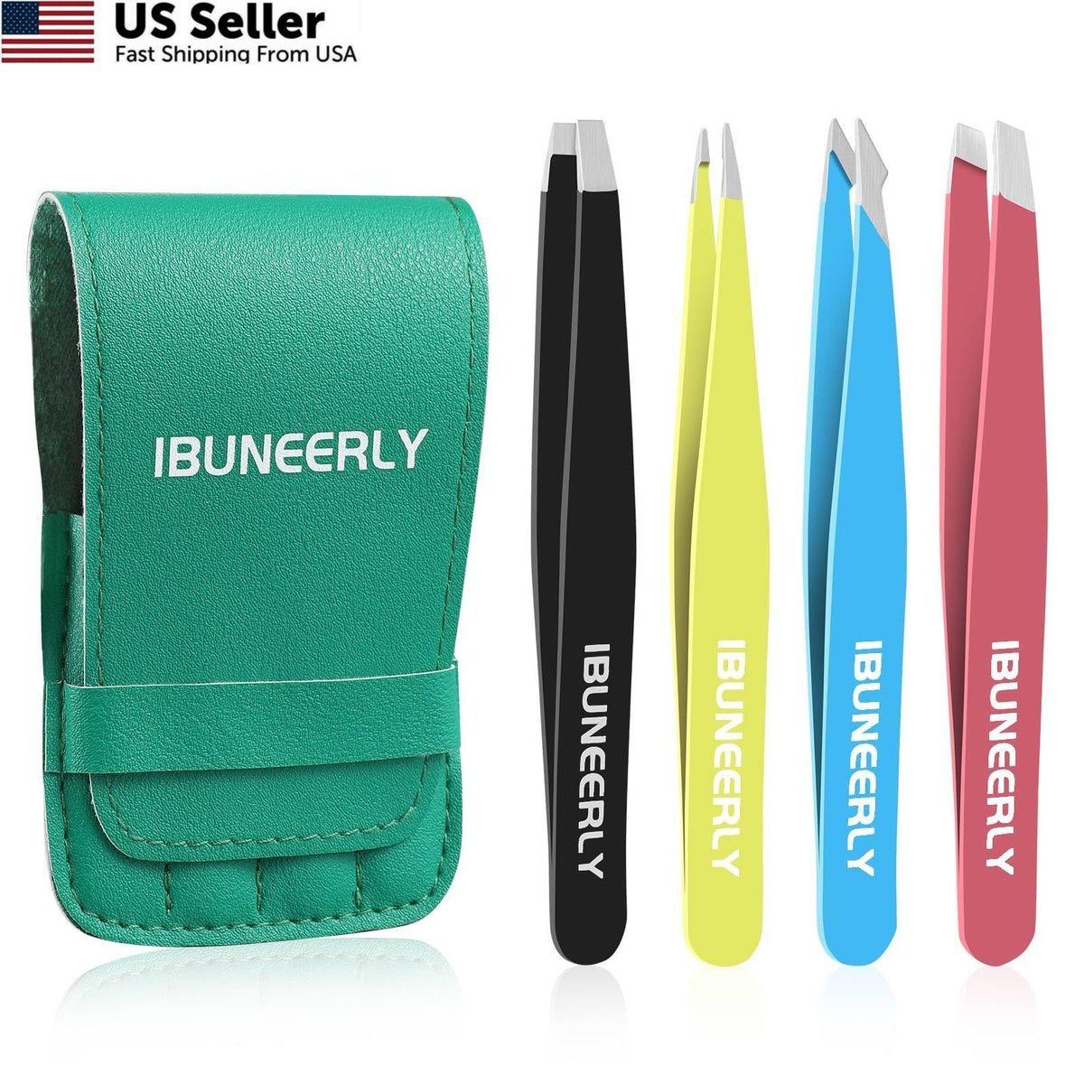 Stainless Steel Eyebrow Tweezers Set with Multi-Color Handles - 4 Pieces