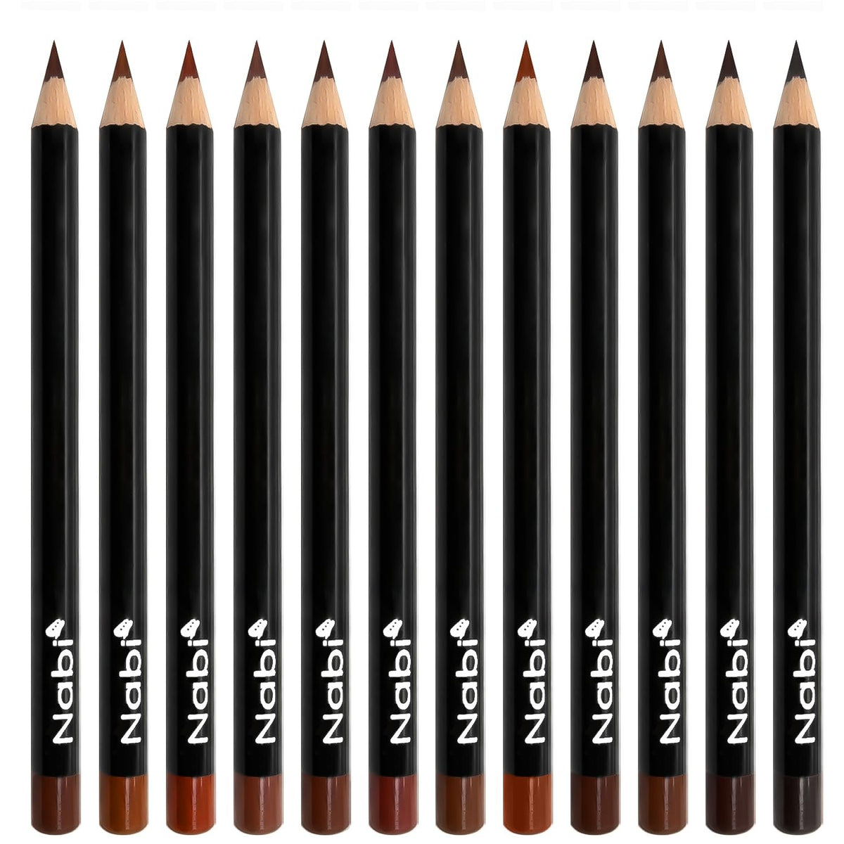 12-Piece Brown Lip Liner Pencil Set - Long-Lasting, Precise, Waterproof