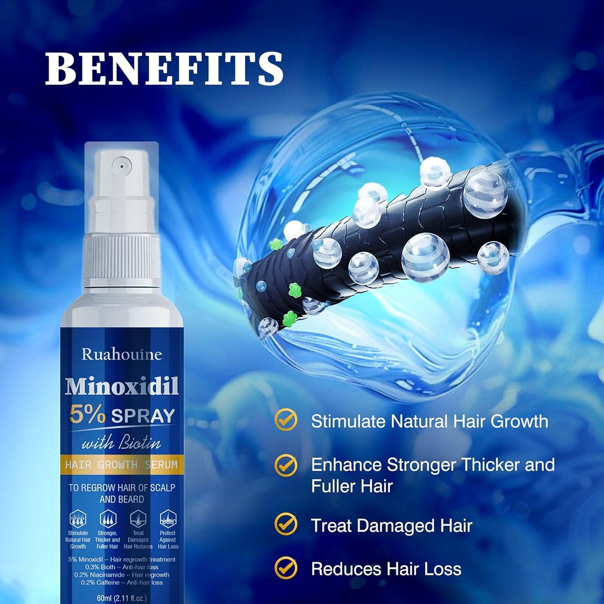 Hair Regrowth Treatment Spray with 5% Minoxidil – Strengthens &