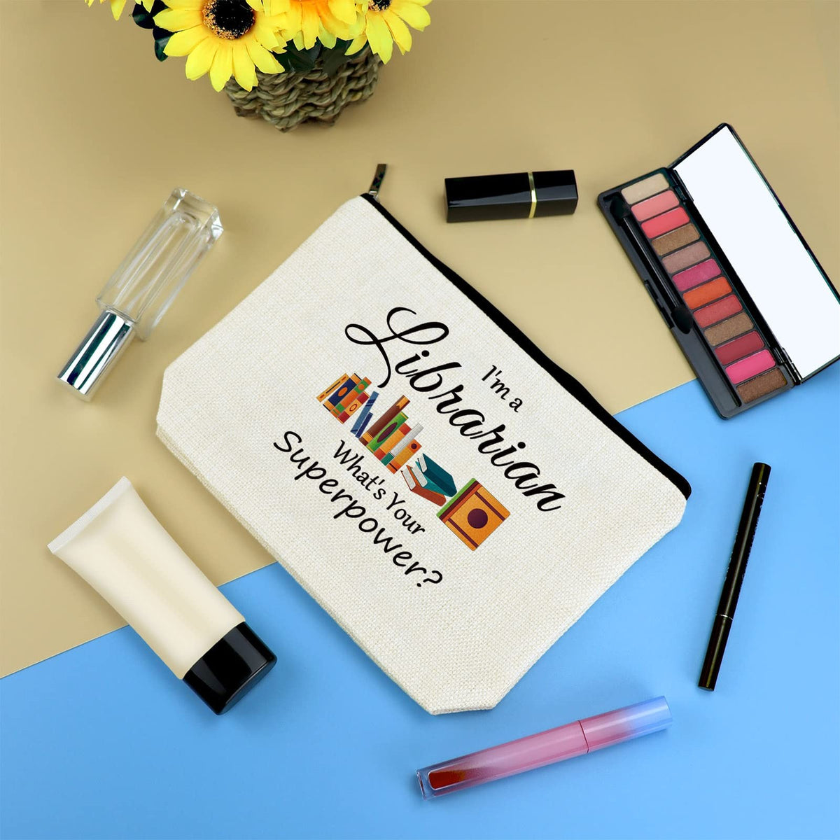 Librarian Gifts Makeup Bag for Women Book Lover Thank You Gift