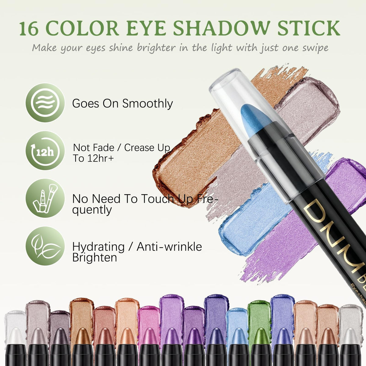 16-Color Waterproof Eyeshadow Stick Set - Glitter & Matte Creamy Eye Makeup