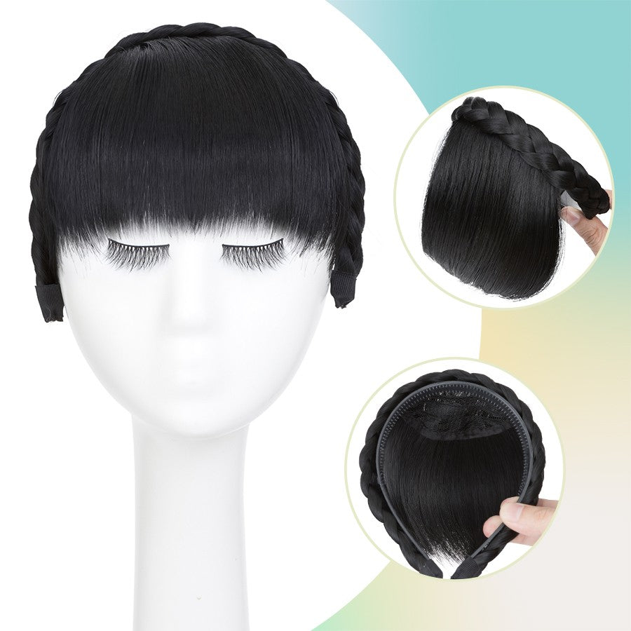 Women Braid Headband Topper with Bangs - Instant Hair Fringes & Hairbands