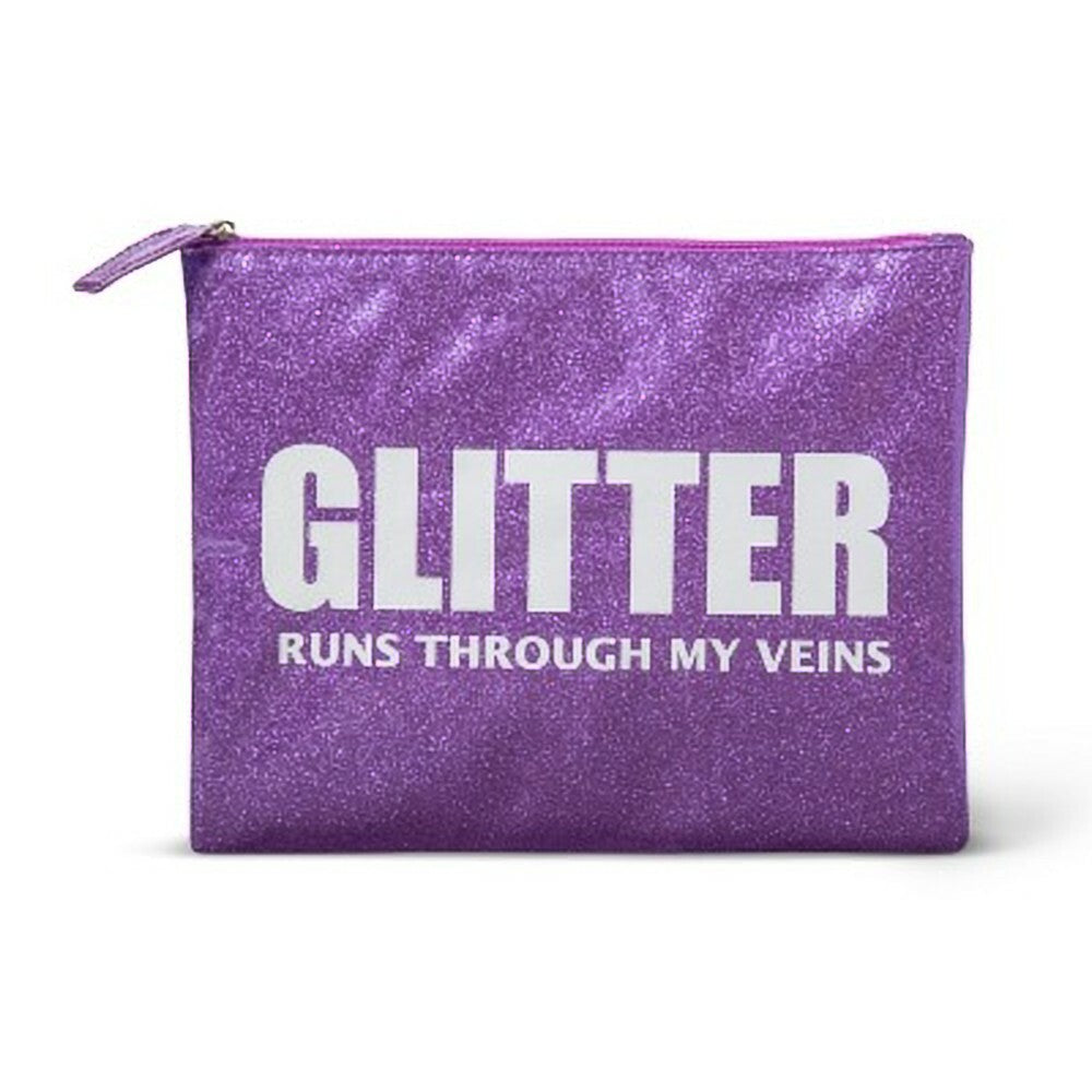 Purple Glitter Cosmetic Bag with Zipper - Travel Makeup Organizer