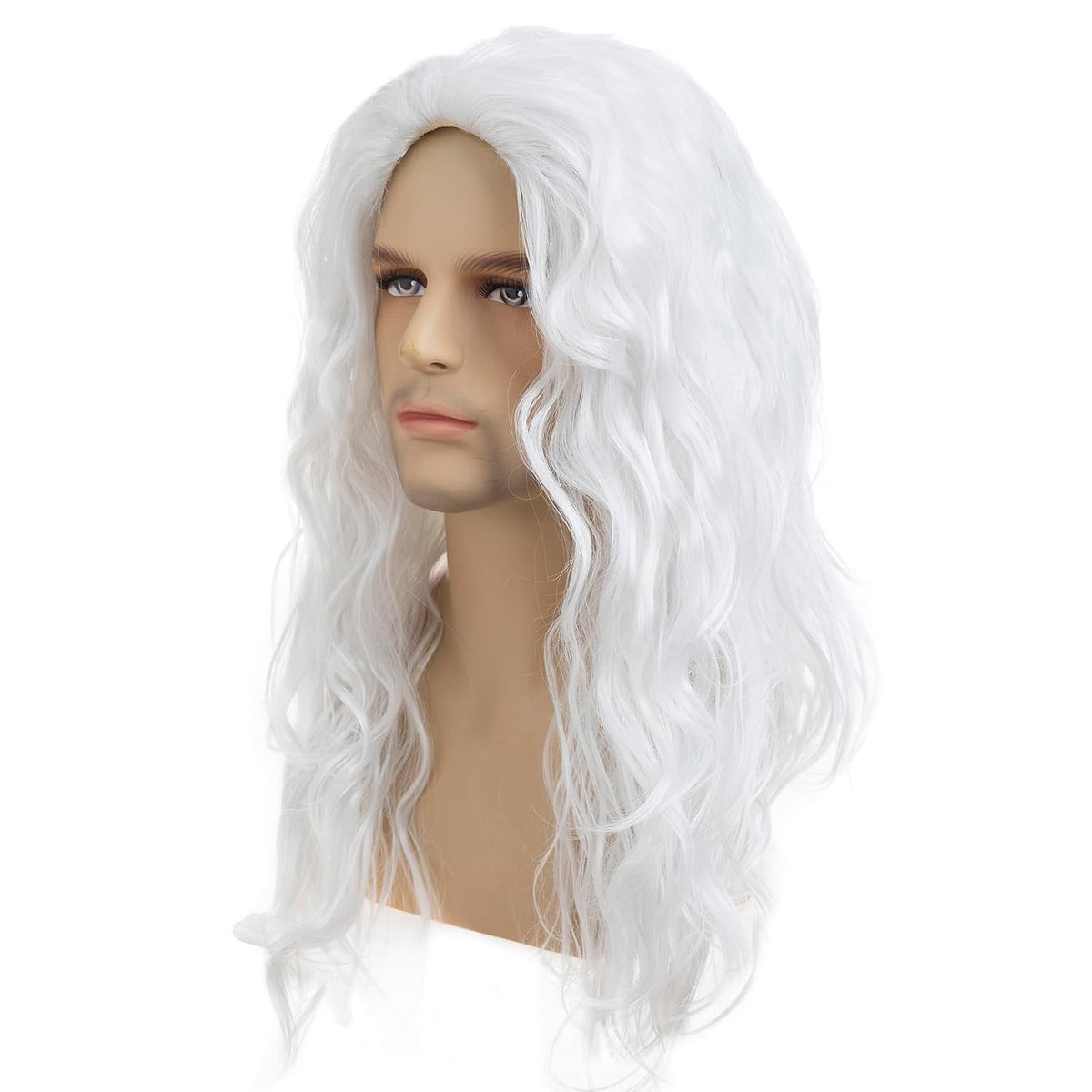 Long Curly White Wigs for Men Synthetic Halloween Cosplay Party Costume