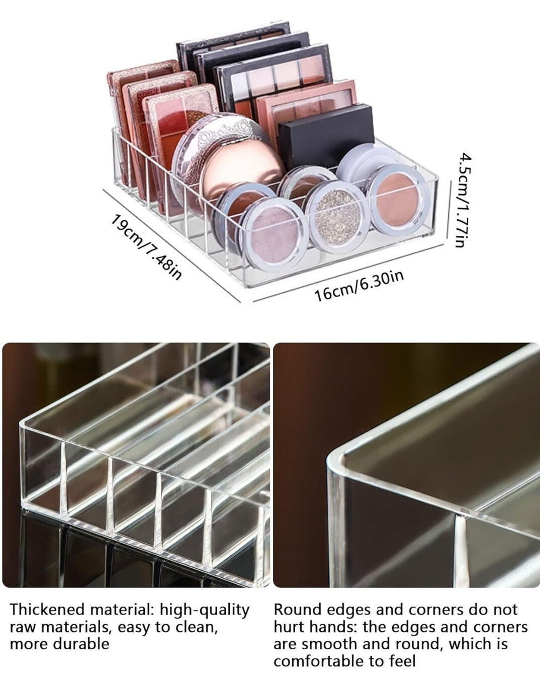 Acrylic Eyeshadow Makeup Organizer with 7 Sections - 2 Pack