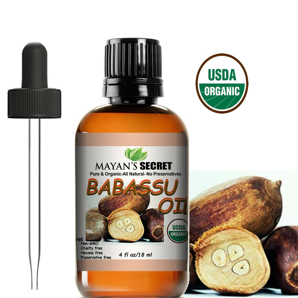 Organic Babassu Oil - 4 fl oz Lightweight Moisturizer for Skin & Hair