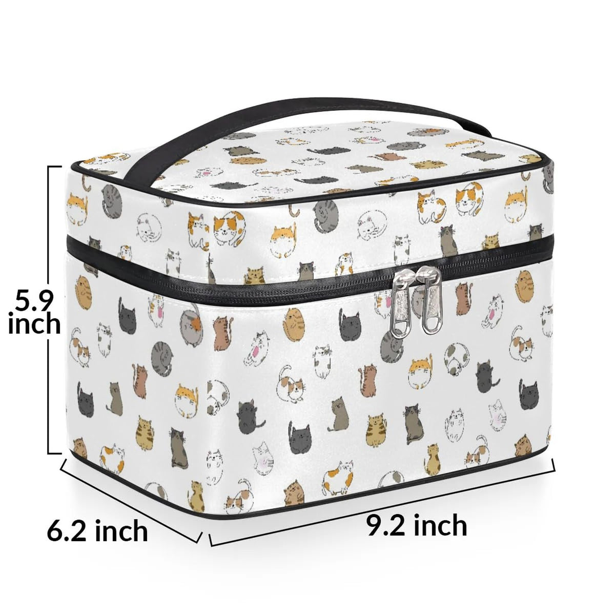 Large Travel Makeup Bag for Women, Waterproof Organizer with Multiple Compartments, White Cute Cat Design