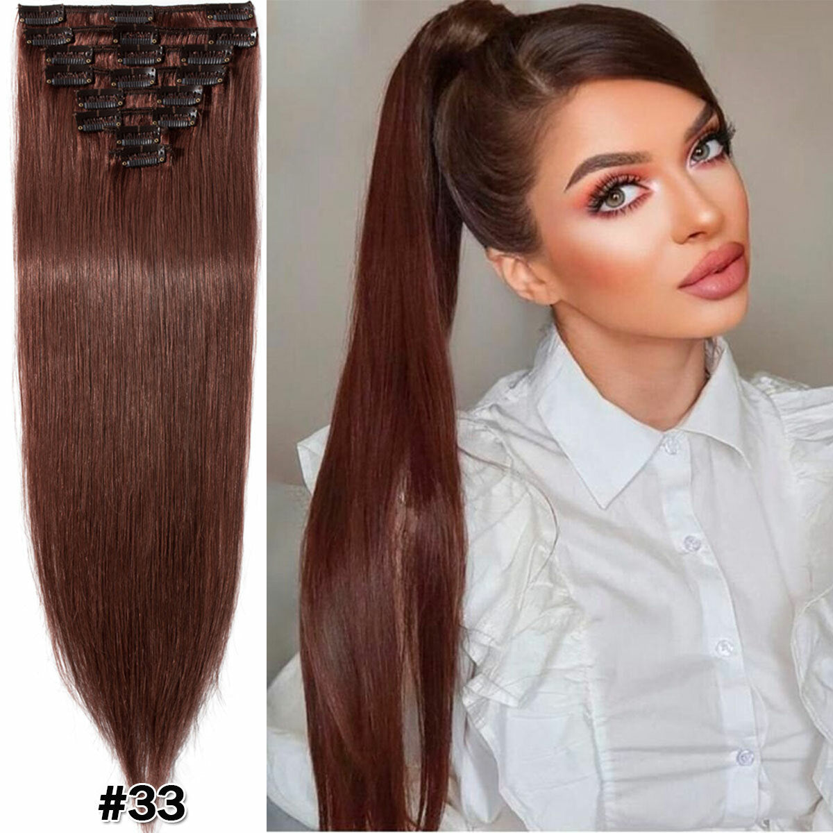 Clip-In Remy Human Hair Extensions Full Head Set - Multiple Colors & Lengths