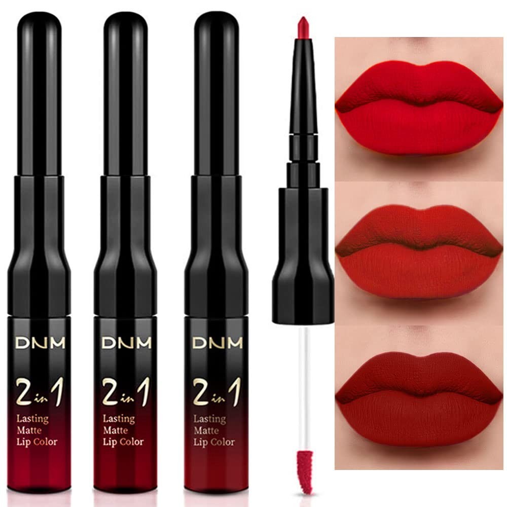 24-Hour Waterproof Lip Set with Lip Liner & Liquid Lipstick - Ruby Red
