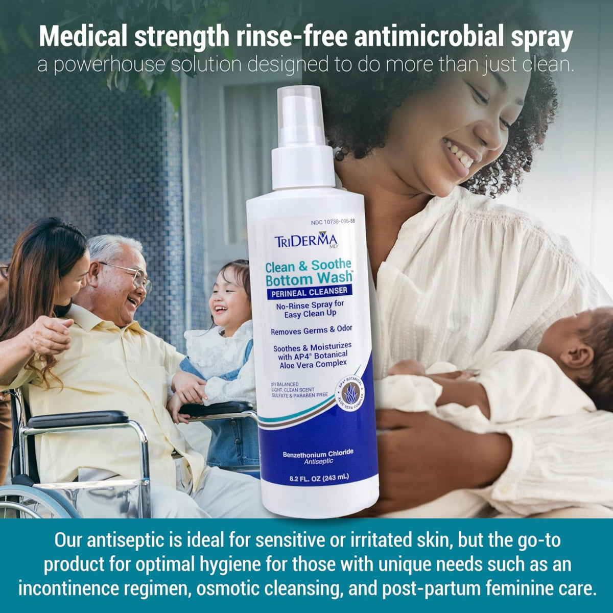 TriDerma No-Rinse Perineal Cleanser for Incontinence & Postpartum Care 8.2 fl oz
