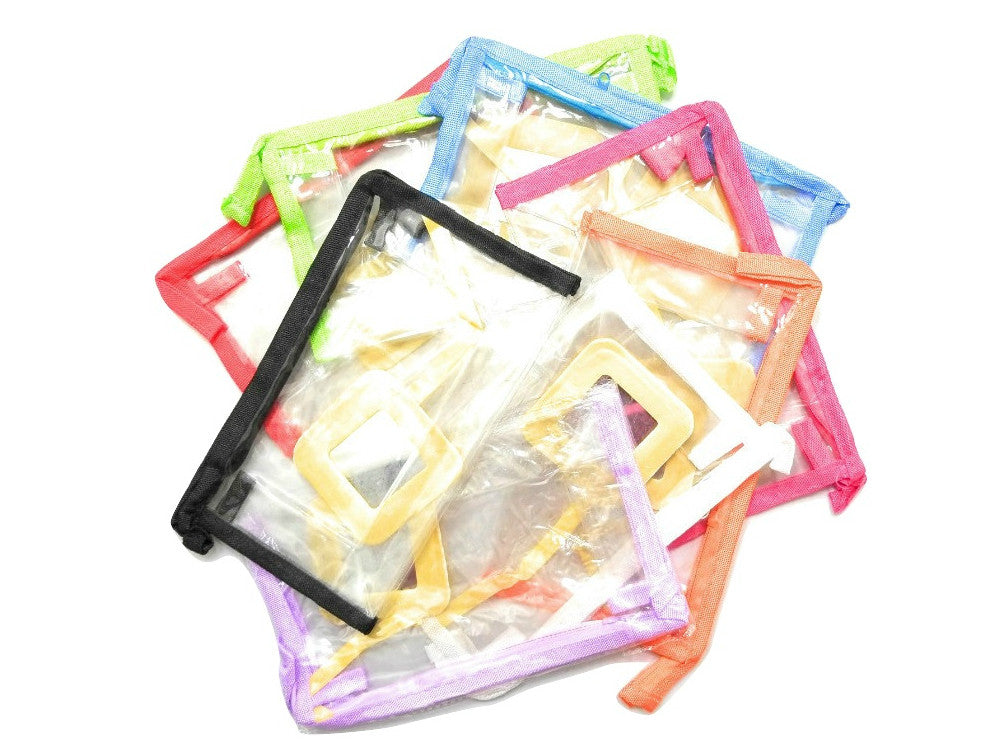 See-Through Zipper Cosmetic Bag with Mirror and Colored Trim - 4.5 x 7.75 in