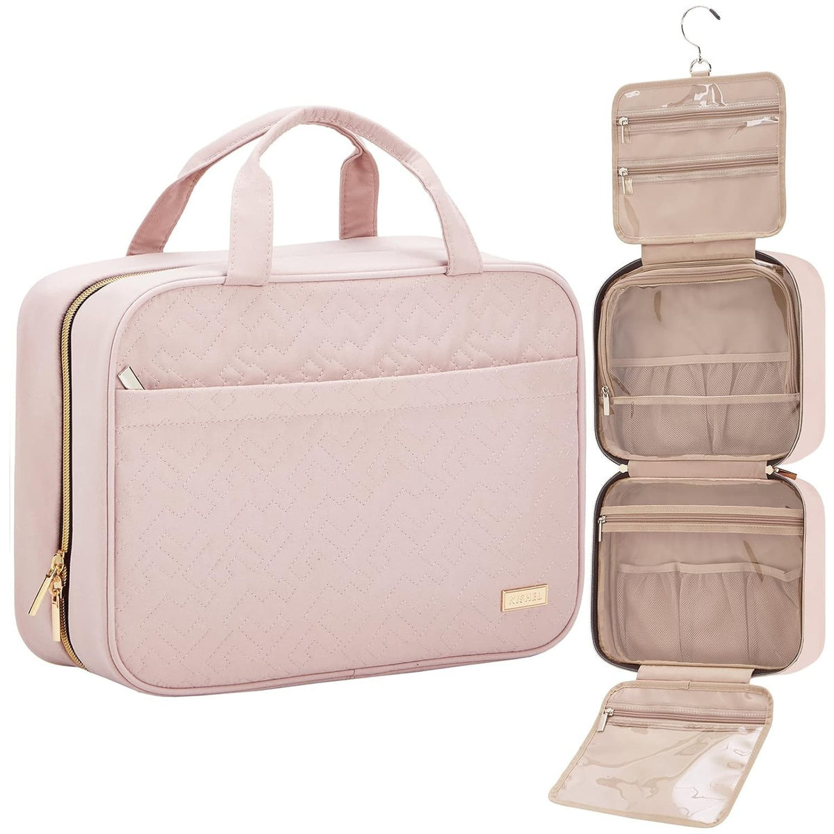 Travel Organizer Bag with Compartments for Toiletries and Makeup - Pink