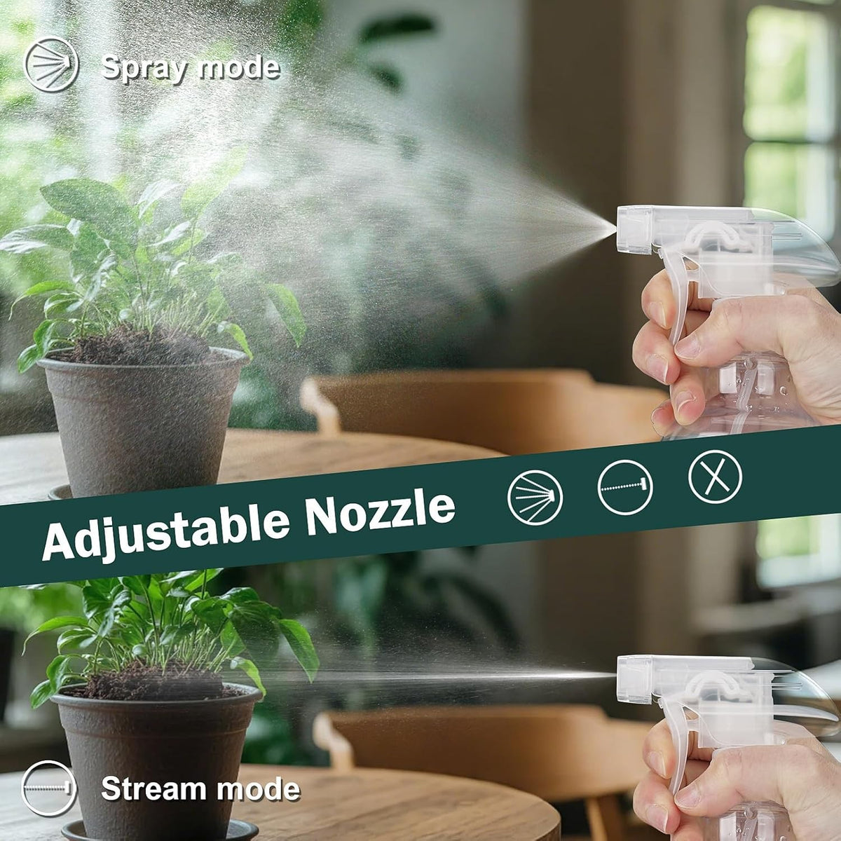 16.9oz Refillable Plastic Spray Bottles with Adjustable Nozzle for Cleaning Hair & Plants