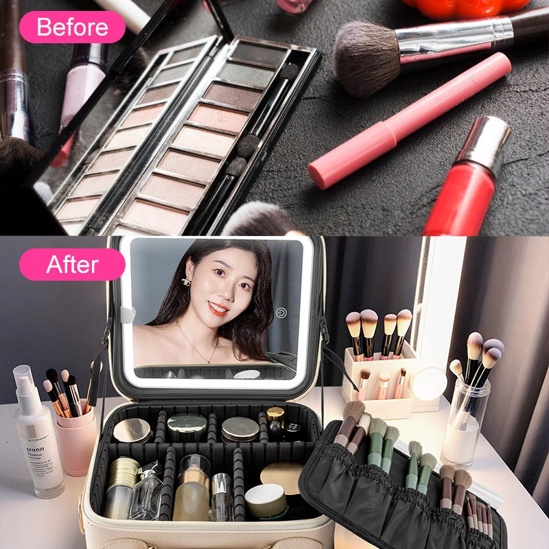 Portable Makeup Bag with LED Mirror Waterproof Travel Organizer