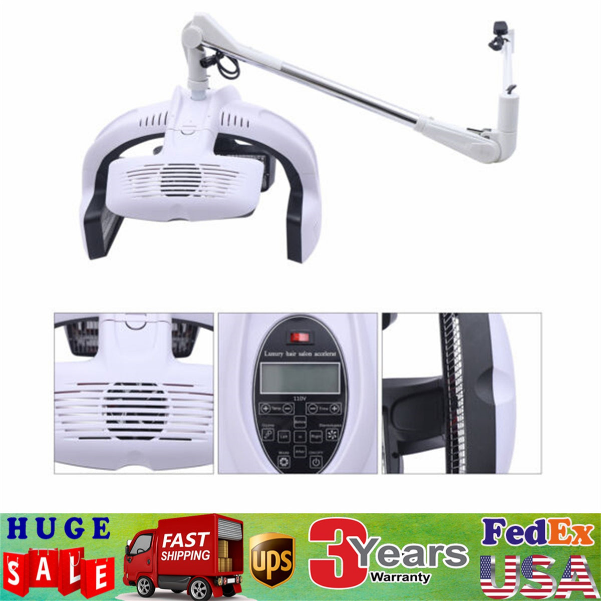 1250W Wall Mount Hair Hood Dryer for Salons with Adjustable Swing Arm