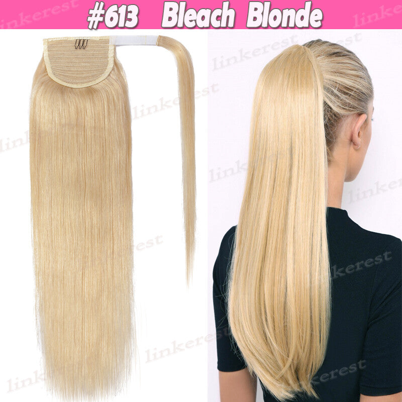 Remy Human Hair Ponytail Extensions Wrap Around Clip-In Hairpiece