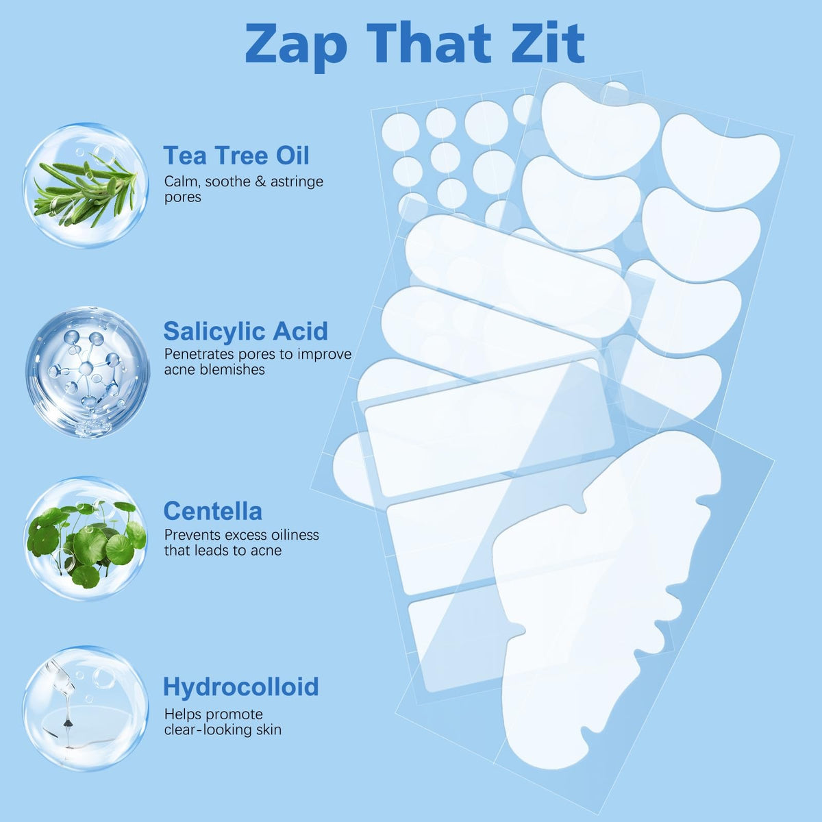 Acne Pimple Patches - 331 Count, 7 Sizes for Face & Body