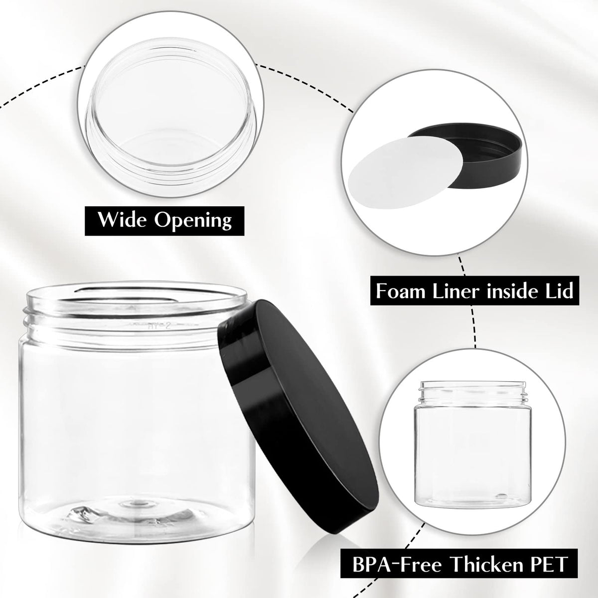 12 Pack 2oz Clear Plastic Storage Containers with Lids - Reusable Jars for Cosmetics & Crafts