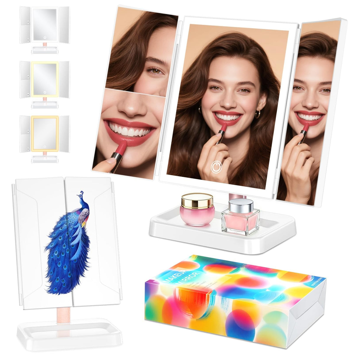 Dimmable Vanity Makeup Mirror with Lights 1X/2X/3X Magnification Touch Sensor
