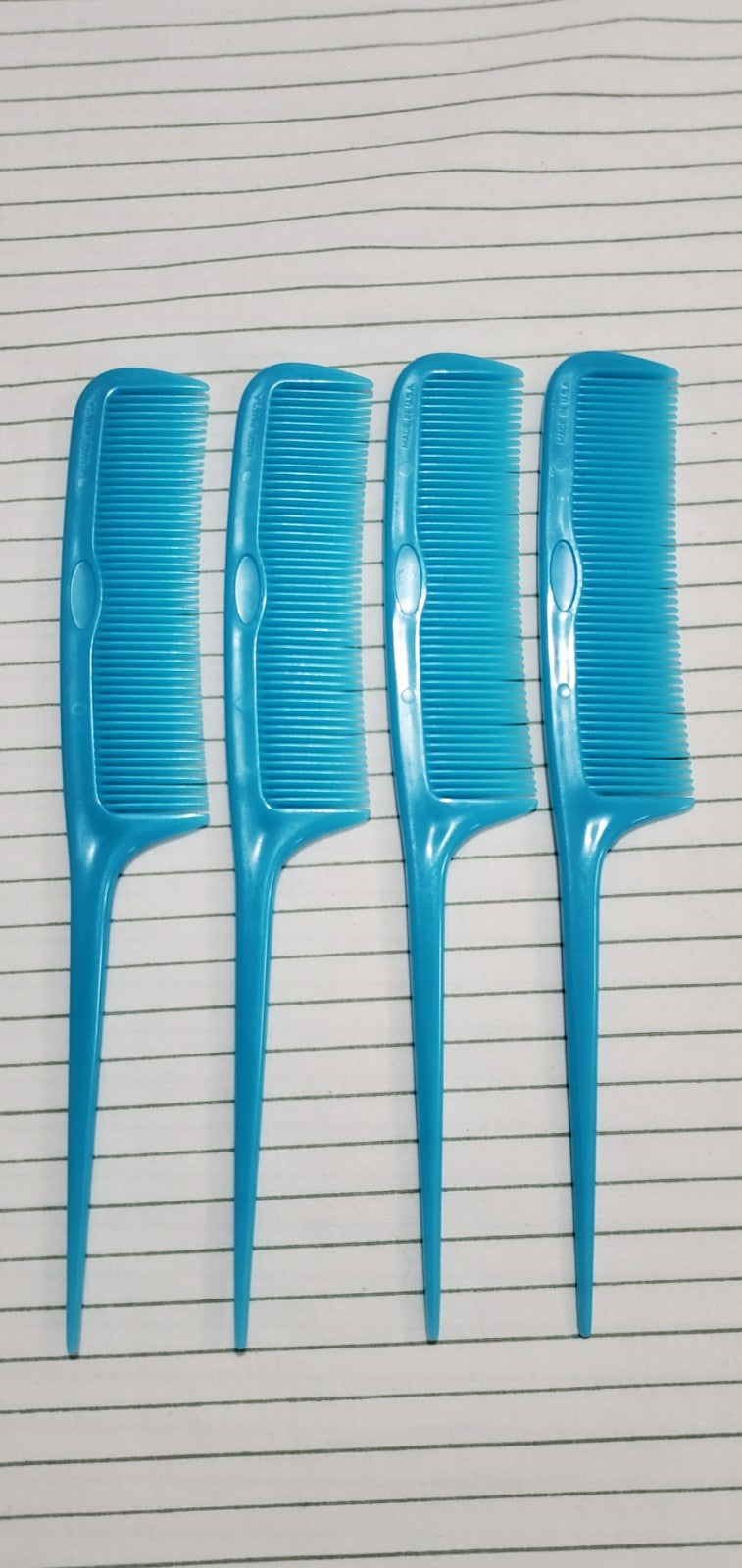Vintage Blue Tip Top Unbreakable Hair Combs Set of 4 - 8 Inch Rat Tail Styling Tool