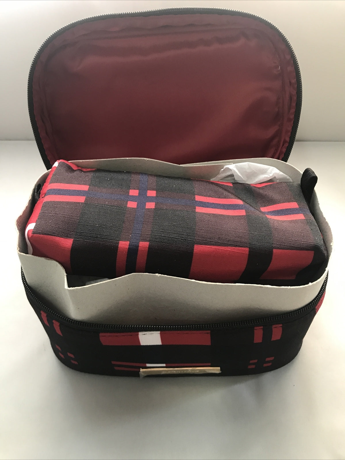 Red & Black Tartan Train Case with White Plaid - 8.5x8.5x5.5 Inch Travel Organizer