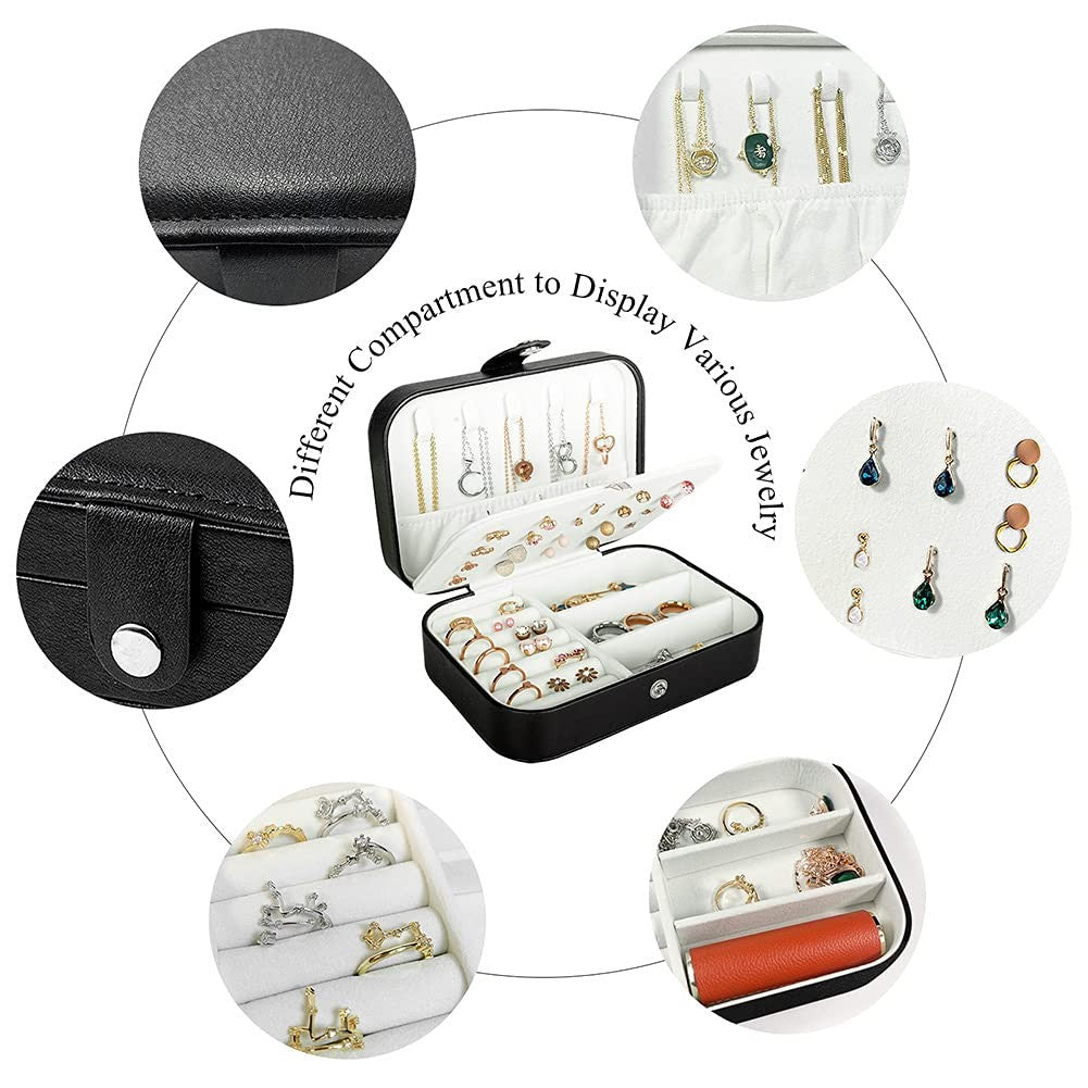 Travel Jewelry Organizer Case - PU Leather Small Jewelry Box for Women & Girls