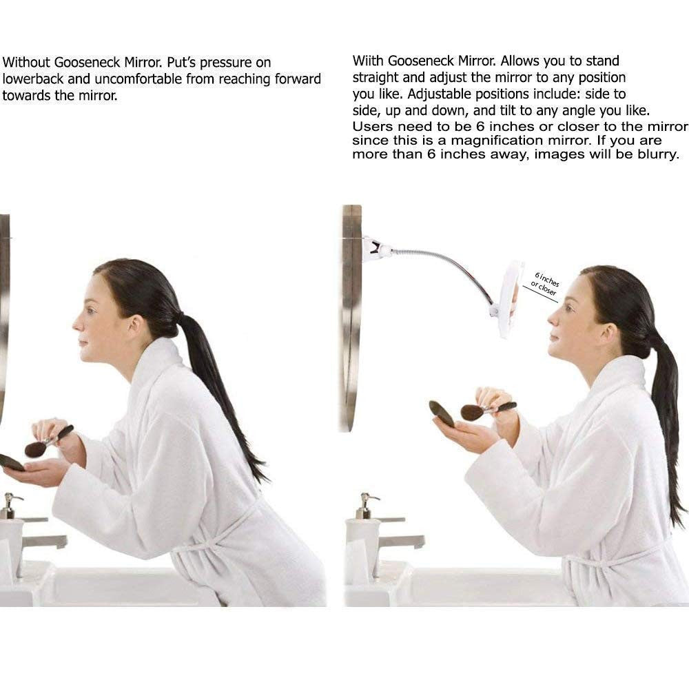 LED Lighted Makeup Mirror with 7X Magnification and Adjustable Gooseneck