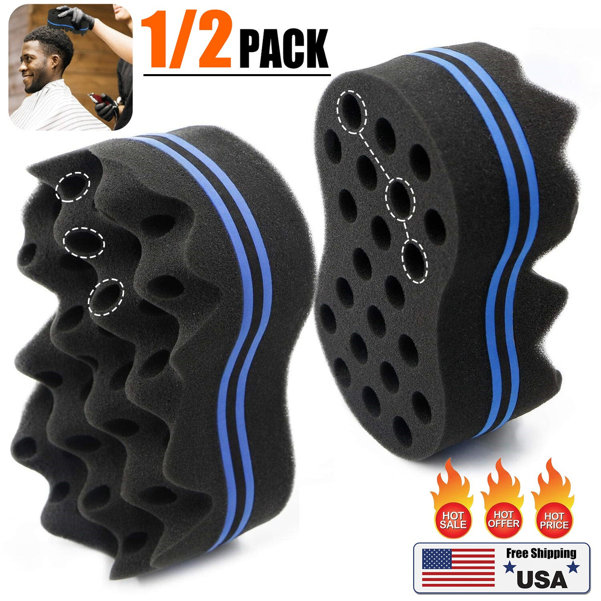 2x Wave Barber Hair Sponge Brush Magic Dreads Locking Twists Coil