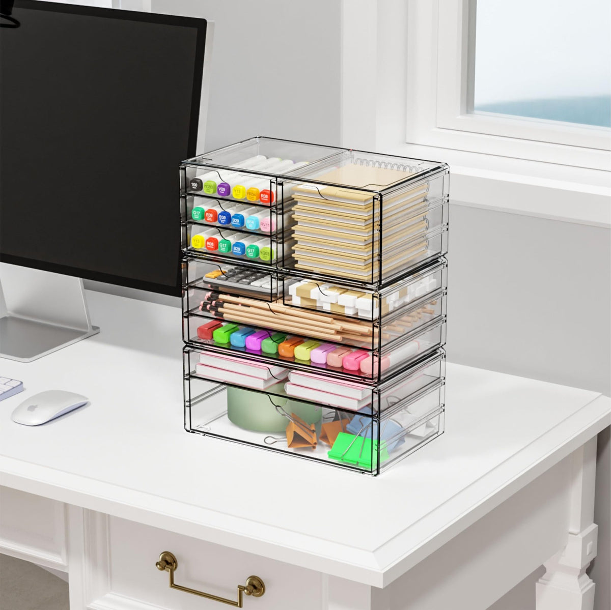 Stackable Clear Storage Drawers with 10 Compartments - Large Acrylic Organizer Set