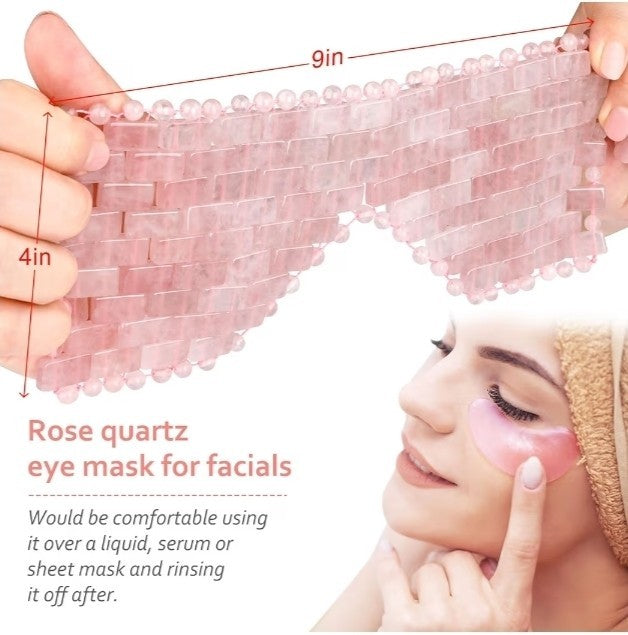 Natural Rose Quartz Sleep Mask for Relaxation and Puffy Eye Relief