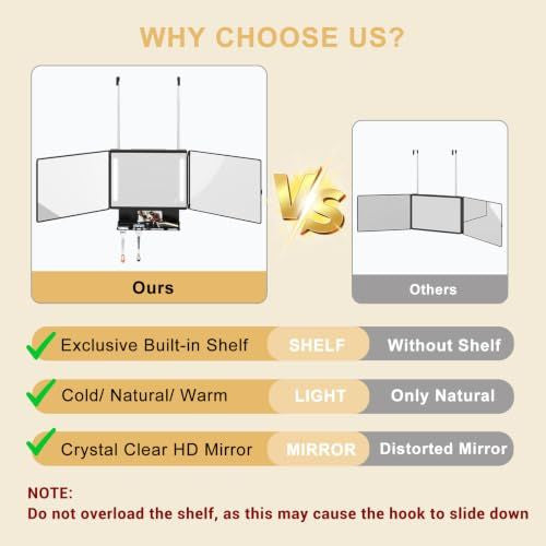 3-Way LED Lighted Makeup & Hair Styling Mirror with Storage Shelf
