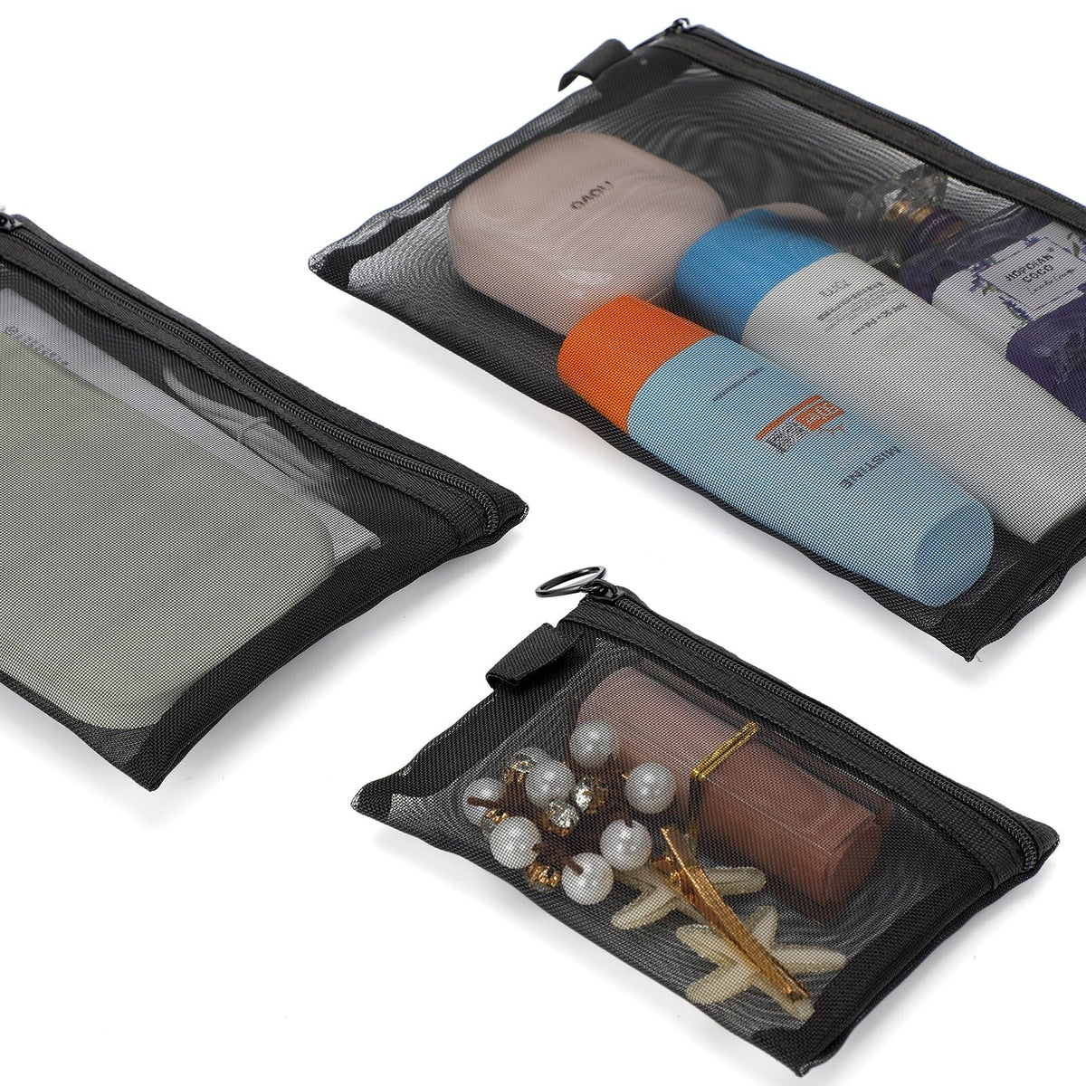6 Pieces Mesh Cosmetic Bag Set - Lightweight Travel & Storage Pouches