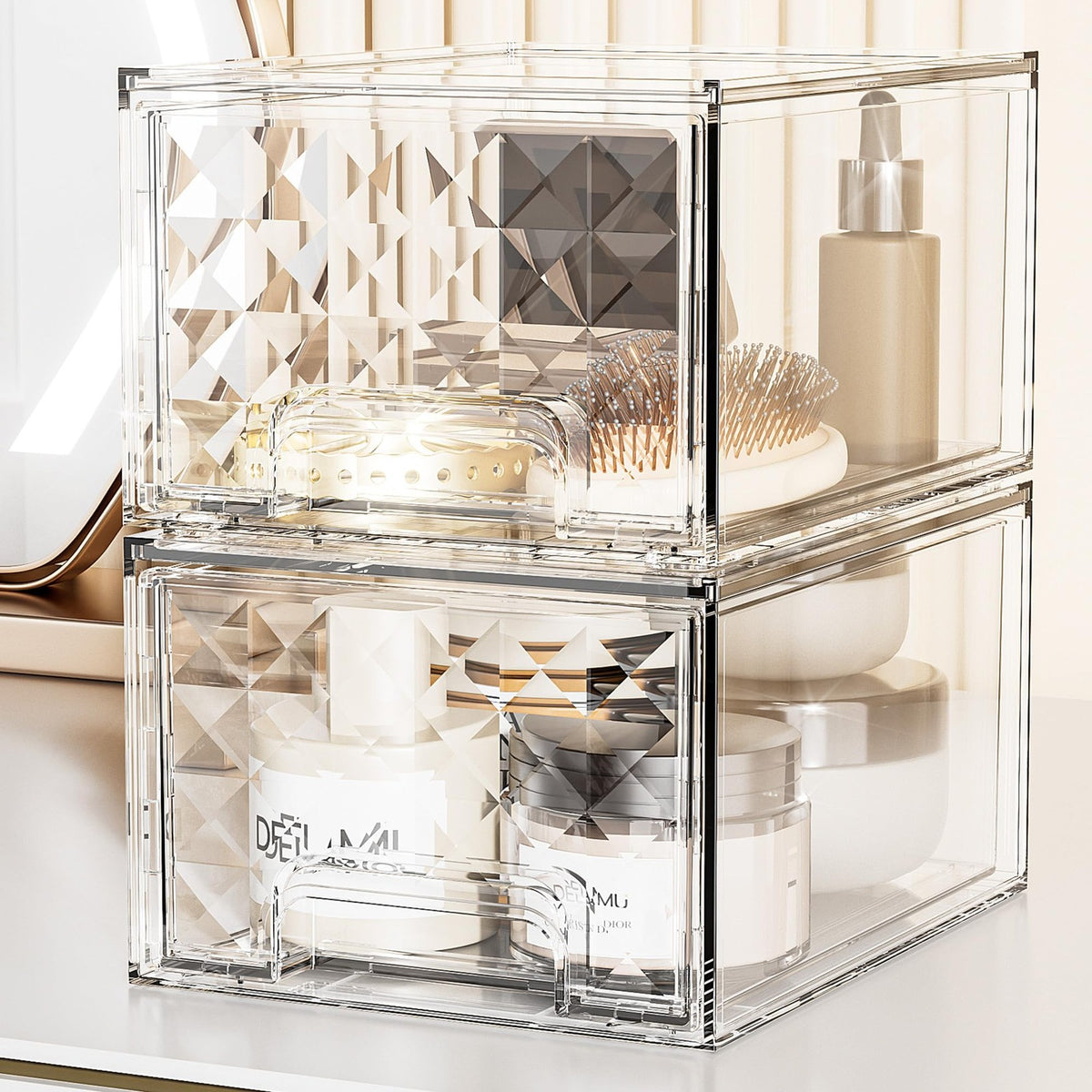 Clear Acrylic Stackable Storage Drawers for Bathroom Makeup & Vanity