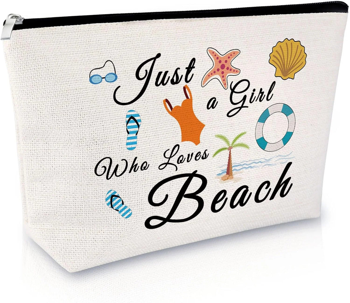 Beach Travel Makeup Bag for Women - Vacation Themed Cosmetic Organizer