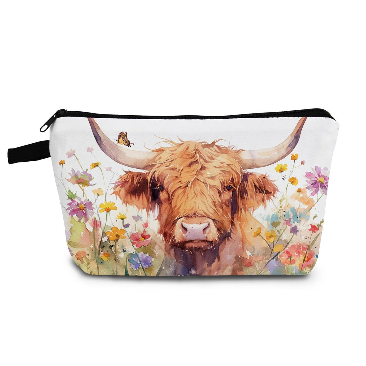 Cute Highland Cattle Makeup Bag with Zipper - Small Organizer for Cosmetics & Toiletries