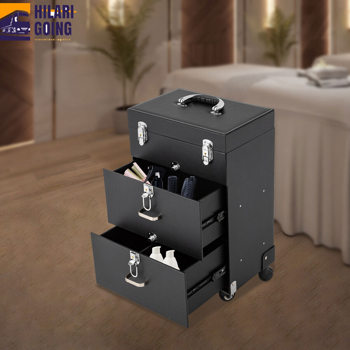 Rolling Makeup Train Case Aluminum Cosmetic Organizer with Locking Compartments