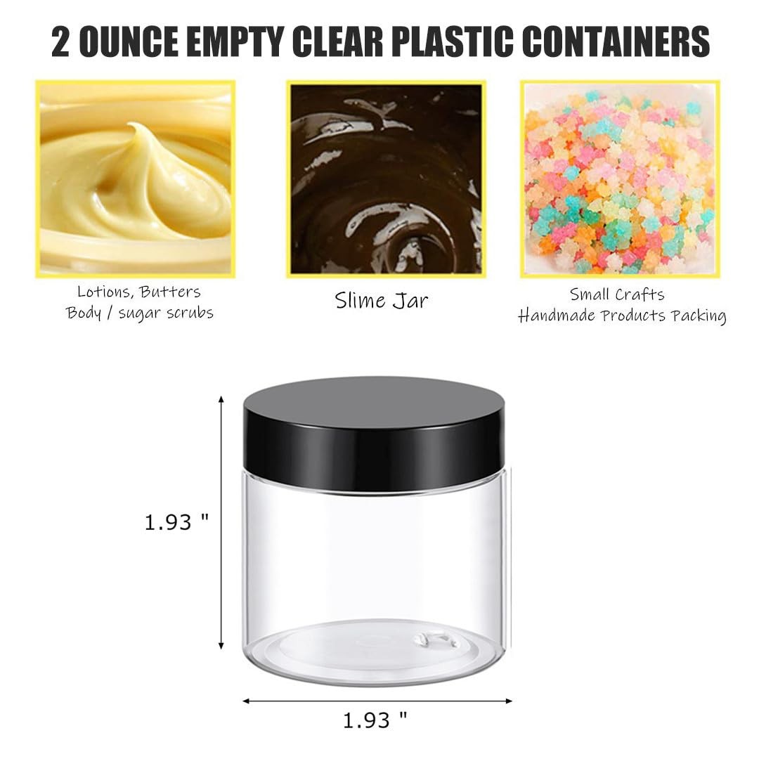 12 Pack 2oz Clear Plastic Storage Containers with Lids - Reusable Jars for Cosmetics & Crafts