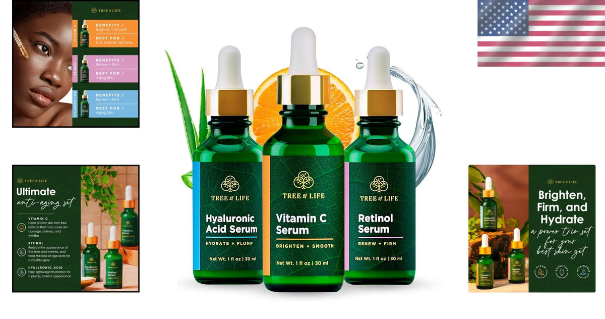 Brightening & Firming Skin Care Serum Trio - Hydrating Anti-Aging Set